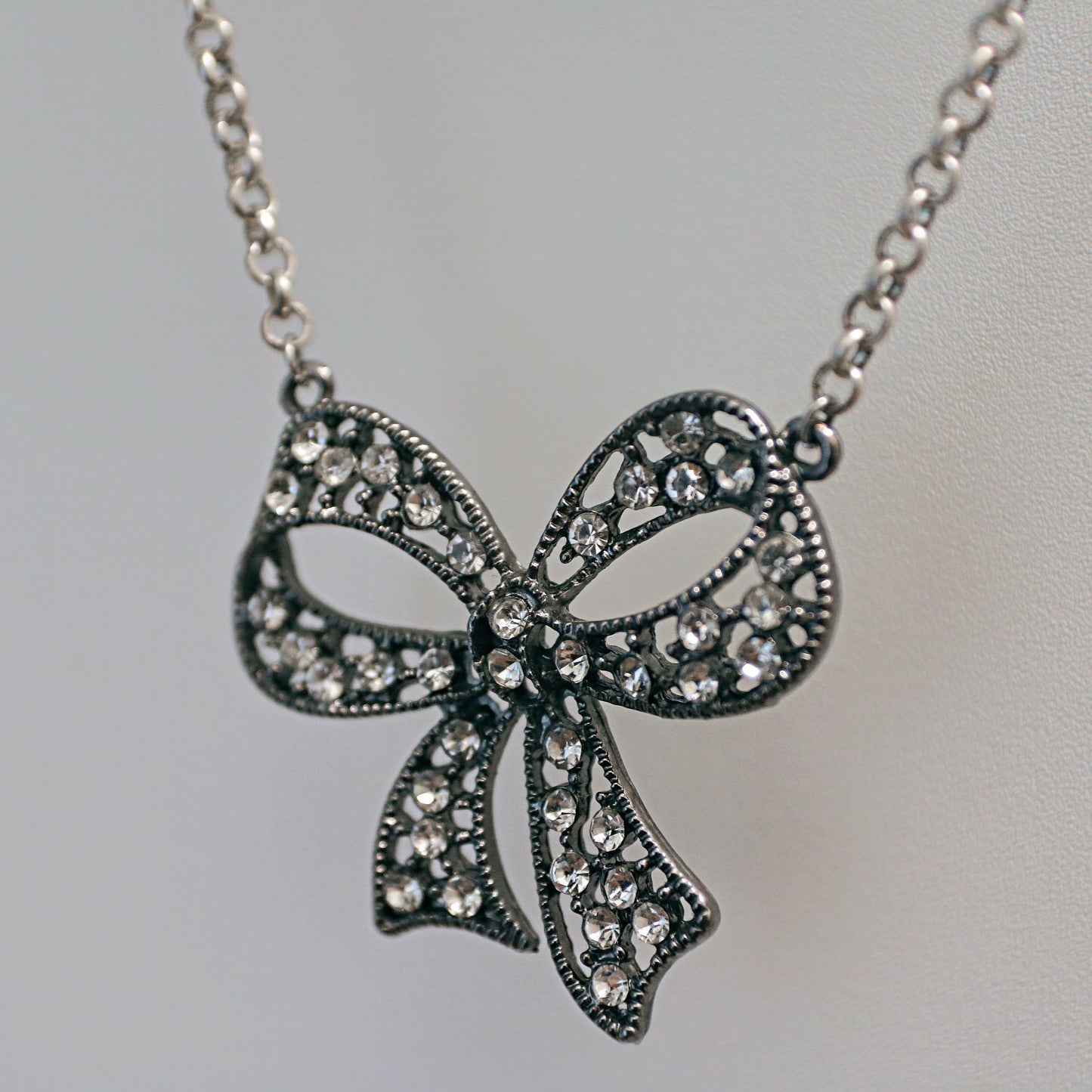 Big Silver Bow Necklace
