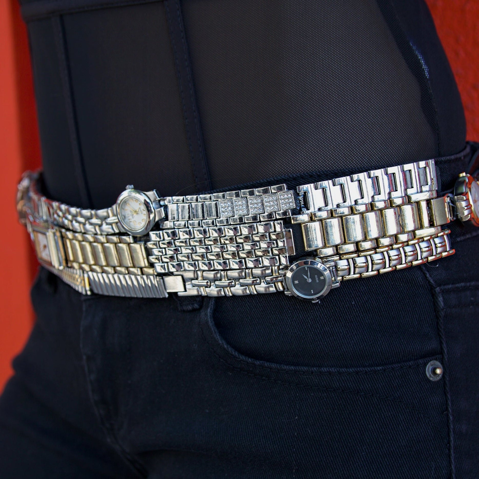 Men Iced Out Belt Mens Rhinestone Belt, Black And Red Rhinestone